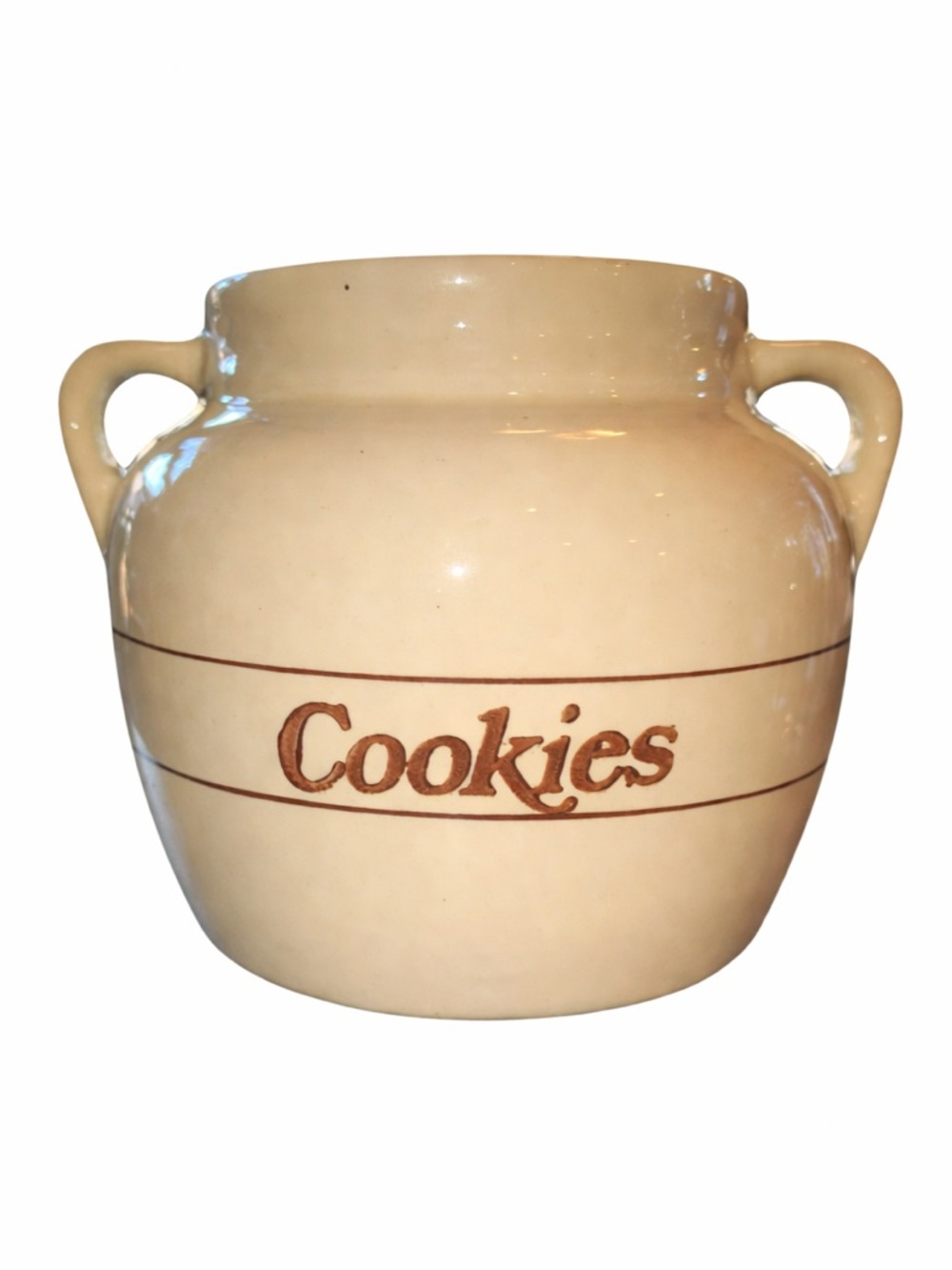 Vintage Ceramic Cookie Jar Crock Cream Farmhouse Kitchen Storage with Lid
